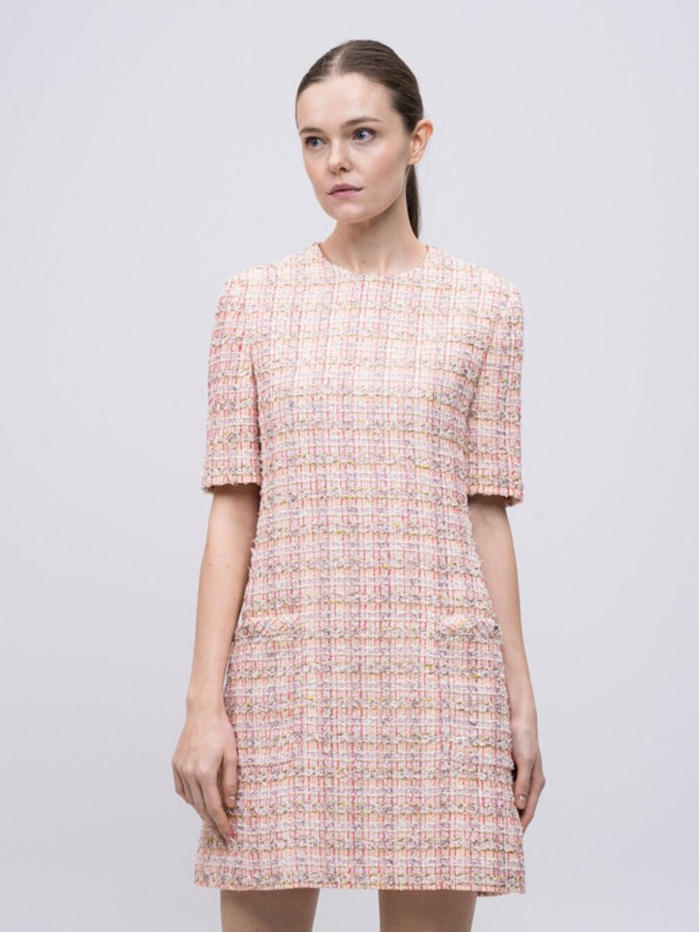 NWT Versace Fancy Tweed Dress Pastel Pink/White Size XXS/0 MSRP $2490